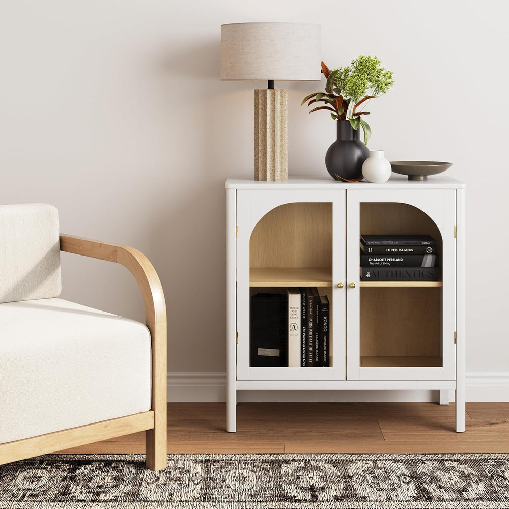 Nathan James Mason Storage Accent Cabinet Sideboard Buffet, Credenza with Gla...