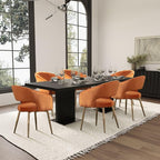 Orange Velvet Dining Chairs Gold Legs, Modern Dining Room Chairs with Arms Set of 6 Upholstered Accent Chair Armchair with Barrel Back for Kitchen Living Room