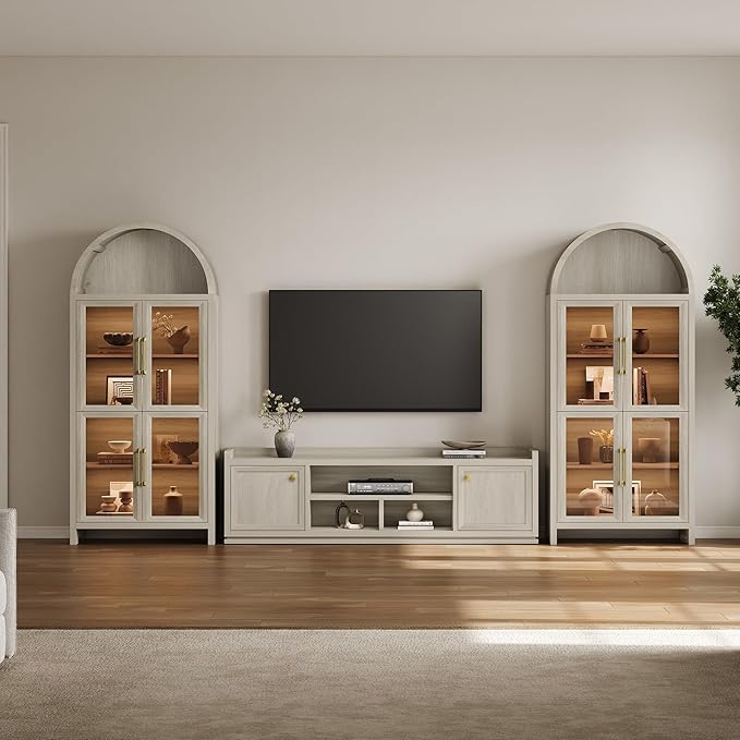 SICOTAS TV Stand Entertainment Center - 67" TV Console for Living Room Modern TV Stand for Bedroom, Media Console with Shelf and Cabinet, Entertainment Stand for TVs up to 65 75 Inch(Grey White Oak)