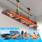 Ceiling Ladder Hoist, Heavy Duty Pulley System for Garage Storage, Ladder Hanger Hold Up to 150 lbs Capacity for Kayak, Cargo Box, Canoe, Bike Lift, Fit 10-18 Foot Ceilings, Black