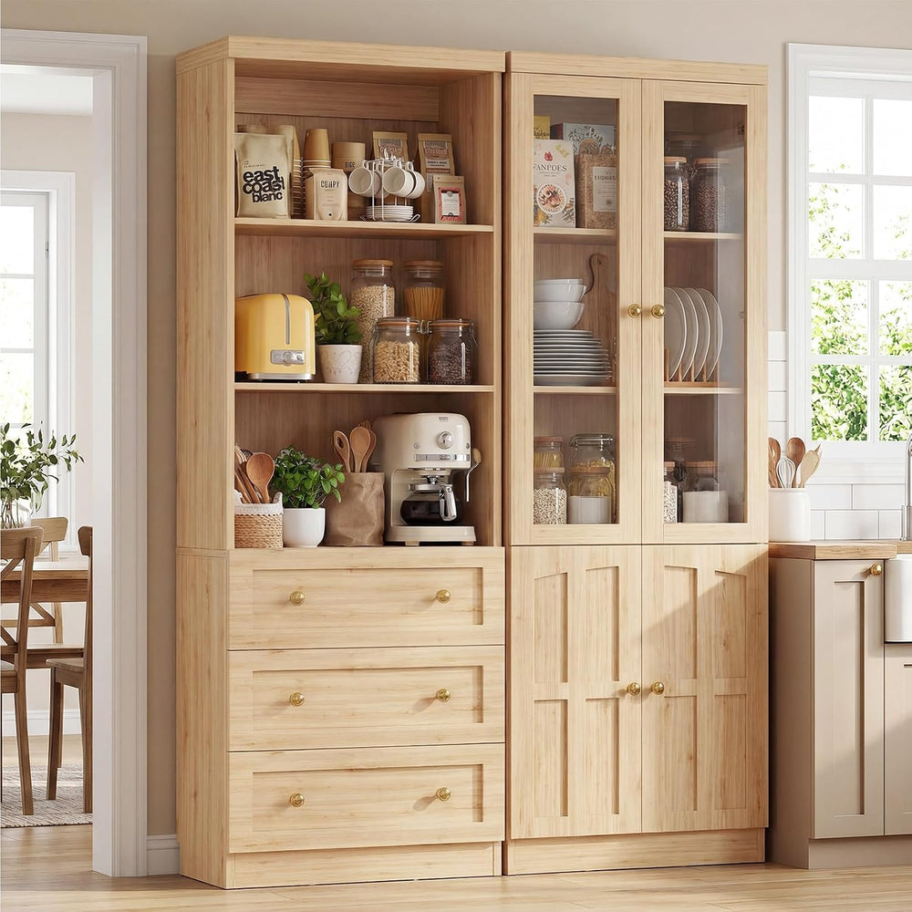 Cyclysio Farmhouse Kitchen Pantry Cabinets - 80" Tall Wood Kitchen Stora...