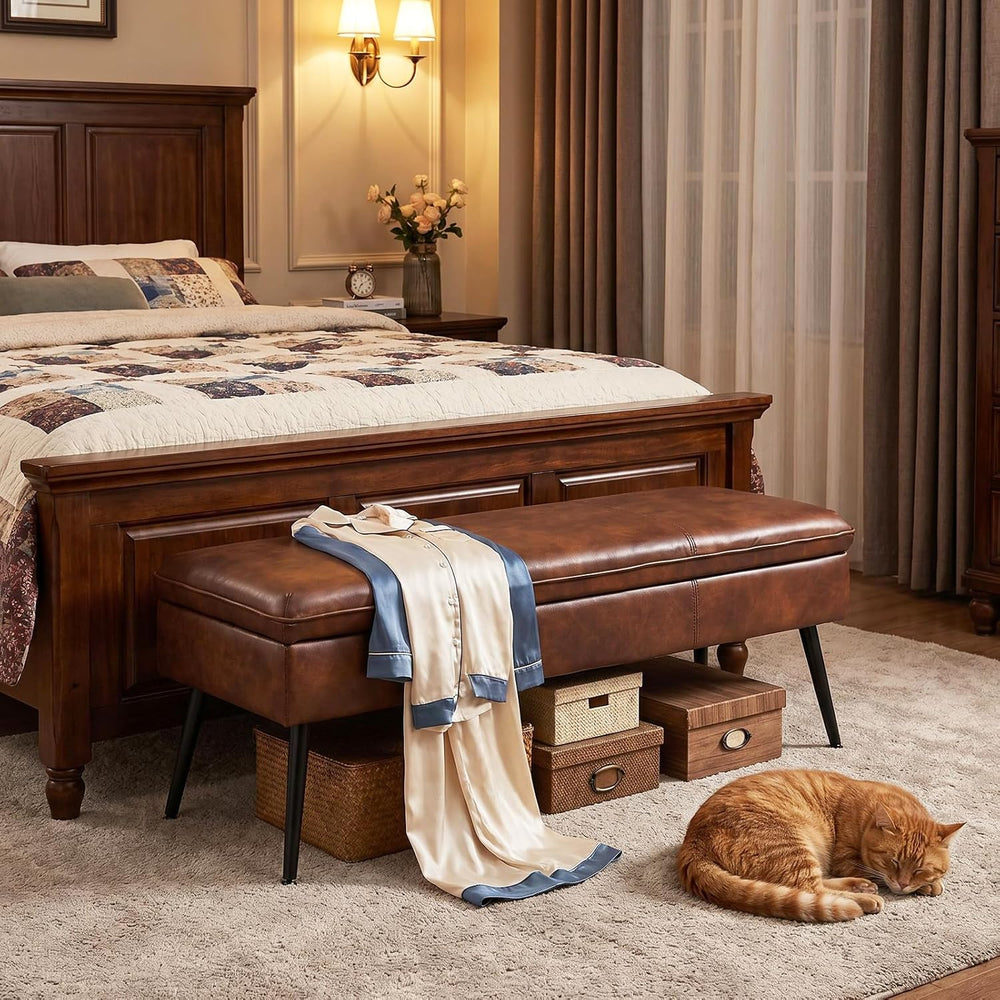 Ottoman with Storage Bench, Upholstered Large Entry Bench Cognac | 43.3"...
