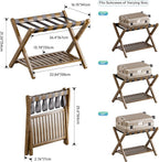 SMIBUY Luggage Rack, Set of 2, Foldable Bamboo Suitcase Stand with Storage Shelf for Guest Room, Bedroom, Hotel, Heavy-Duty (Walnut)
