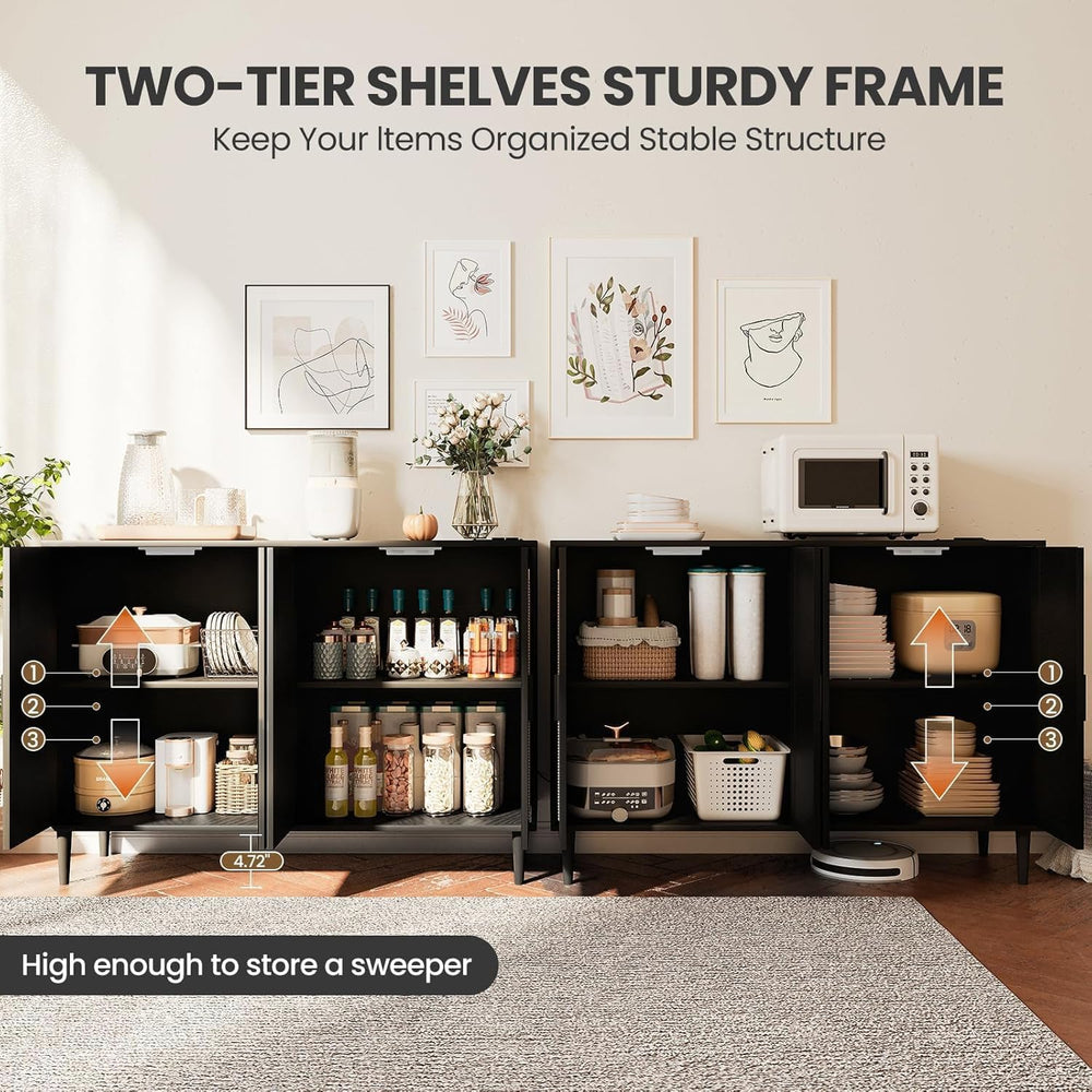 Patikuin Rattan Sideboard Buffet Cabinet, Boho Accent Storage Cabinet, 4 Door...