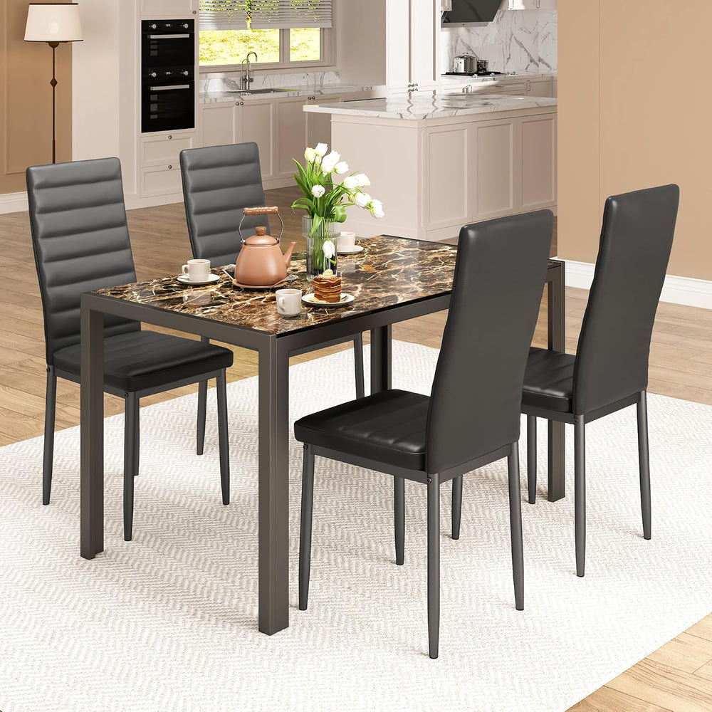 Bealife Kitchen Dining Table Set for 4, Tempered Glass 5 Piece - Marble