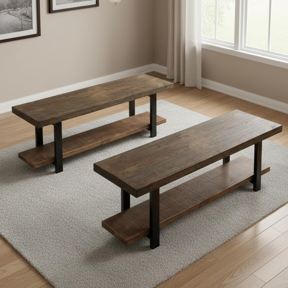 Alaterre Furniture Pomona Dining Bench Set of 2-48-Inch Modern Industrial Sol...