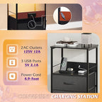 WLIVE LED Night Stand with Charging Station, Black Nightstand with 2 Fabric Drawers and Storage Shelf, Dorm Bedside Table End Table with 2 USB Ports and Outlets, Small Dresser for Bedroom, Living Room