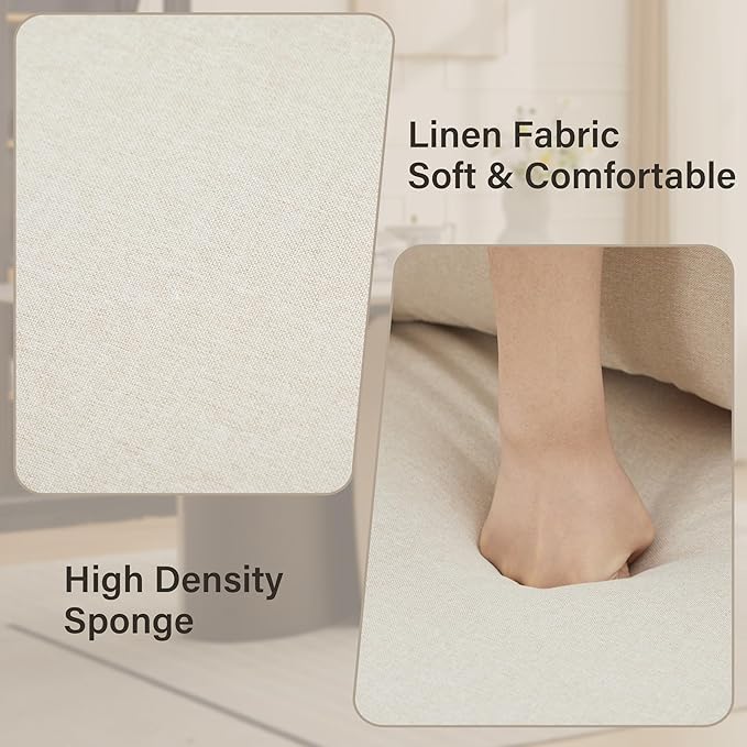 Rolled Dining Chair with Casters, Upholstered Modern Rolling Armchair with Wheels for Kitchen (1, Fabric Beige)