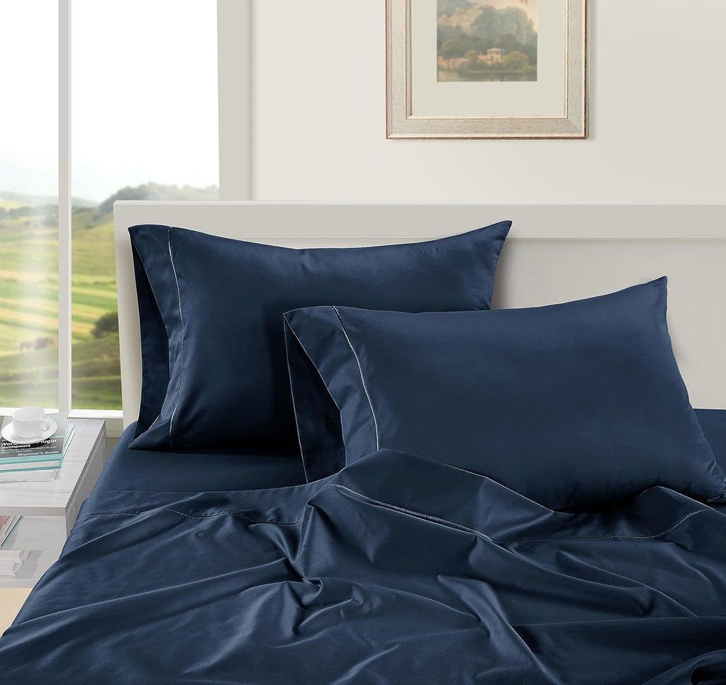 LANE LINEN Pillow Case Covers King, Set of 2, 100% Egyptian Cotton Sateen, Soft Cool & Smooth 1000 Thread Count Pillow Cases - Estate Blue