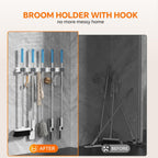 5 Grippers Broom Holder Wall Mount with 4 Hooks Stainless Steel Mop and Broom Organizer Self Adhesive or Screw Fixing for Garden Tool Rack Closet Laundry Room Kitchen Garage Storage Utility Hook
