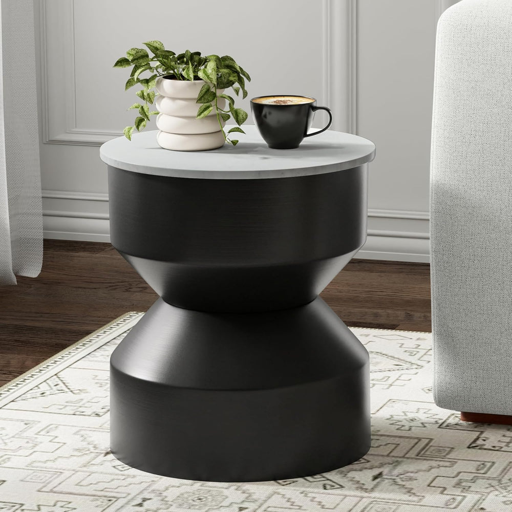 SIMPLIHOME Maxine Side Table - 18 inch Wide Genuine Marble Top Round Accent T...