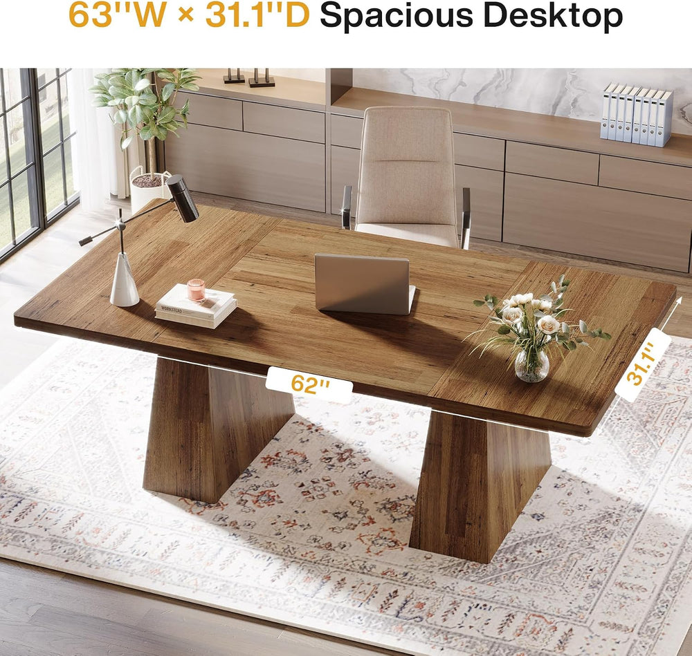 Tribesigns 63-Inch Executive Desk, Large Office Computer Desk with Double Ped...