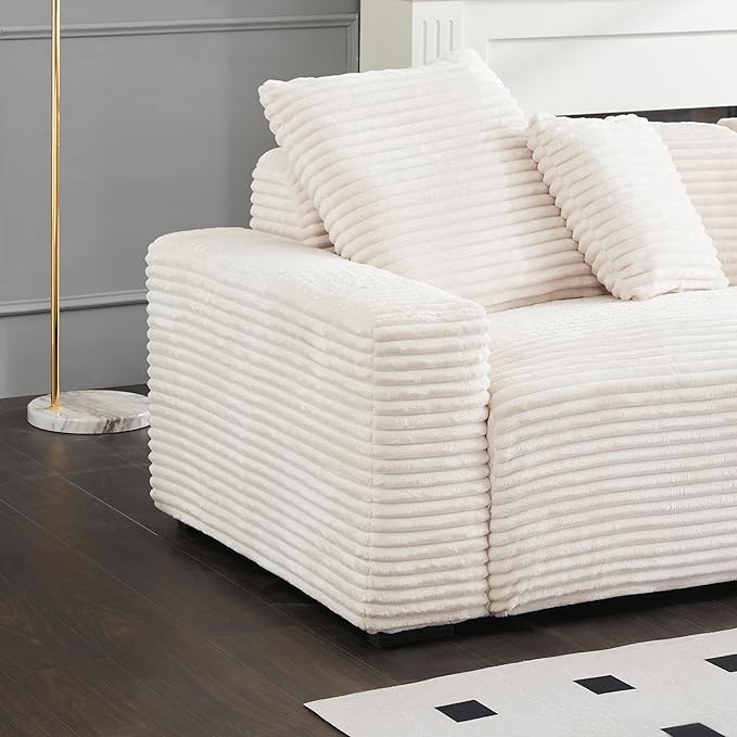 Ball & Cast 104" Modular Sectional Sofa,Cloud Sectional Couch with 4 Pillows,Loveseat Couches W/Deep Seat and Armrest,4 Seater Sectional Sofa for Living Room,Apartment,Corduroy Fabric,Beige