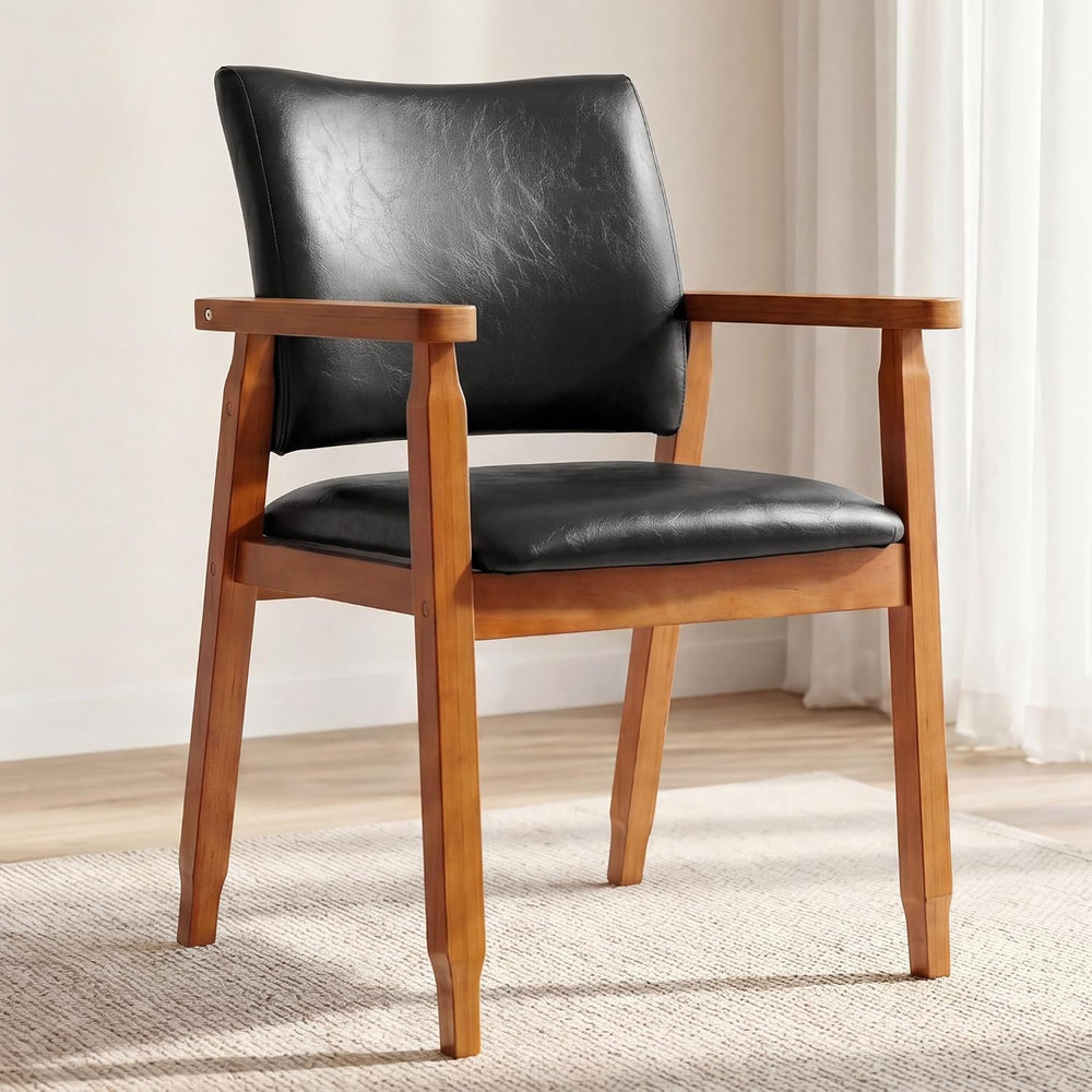 GOTMINSI Mid-Century Modern PU Leather Dining Chair with Arms, Solid Wood Fra...