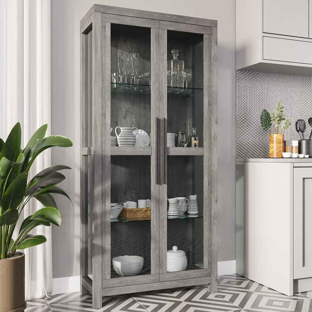 BELLEZE Glass Display Cabinet, Tall Curio Cabinet with Tempered Glass Doors f...