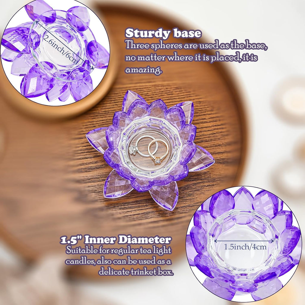 Crystal Flower Jewelry Tray, Luxury Transparent Decorative Trinket Dish for Rings, Earrings, Necklaces, Keys for Vanity Dresser Nightstand, Elegant Gift for Women Mother's Day (1, 4.4"(w) - Purple)