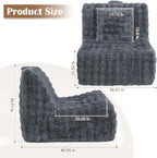 Bean Bag Chair for Adults, Giant Lazy Floor Bubble Sofa with Soft Pillow, Comfy Faux Fur Fireside Beanbags with Handle for Living Room, Bedroom, Apartment, Dark Blue
