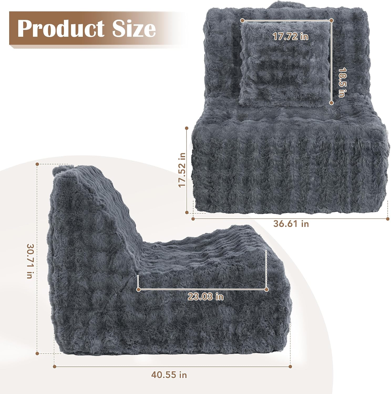 Bean Bag Chair for Adults, Giant Lazy Floor Bubble Sofa with Soft Pillow, Comfy Faux Fur Fireside Beanbags with Handle for Living Room, Bedroom, Apartment, Dark Blue