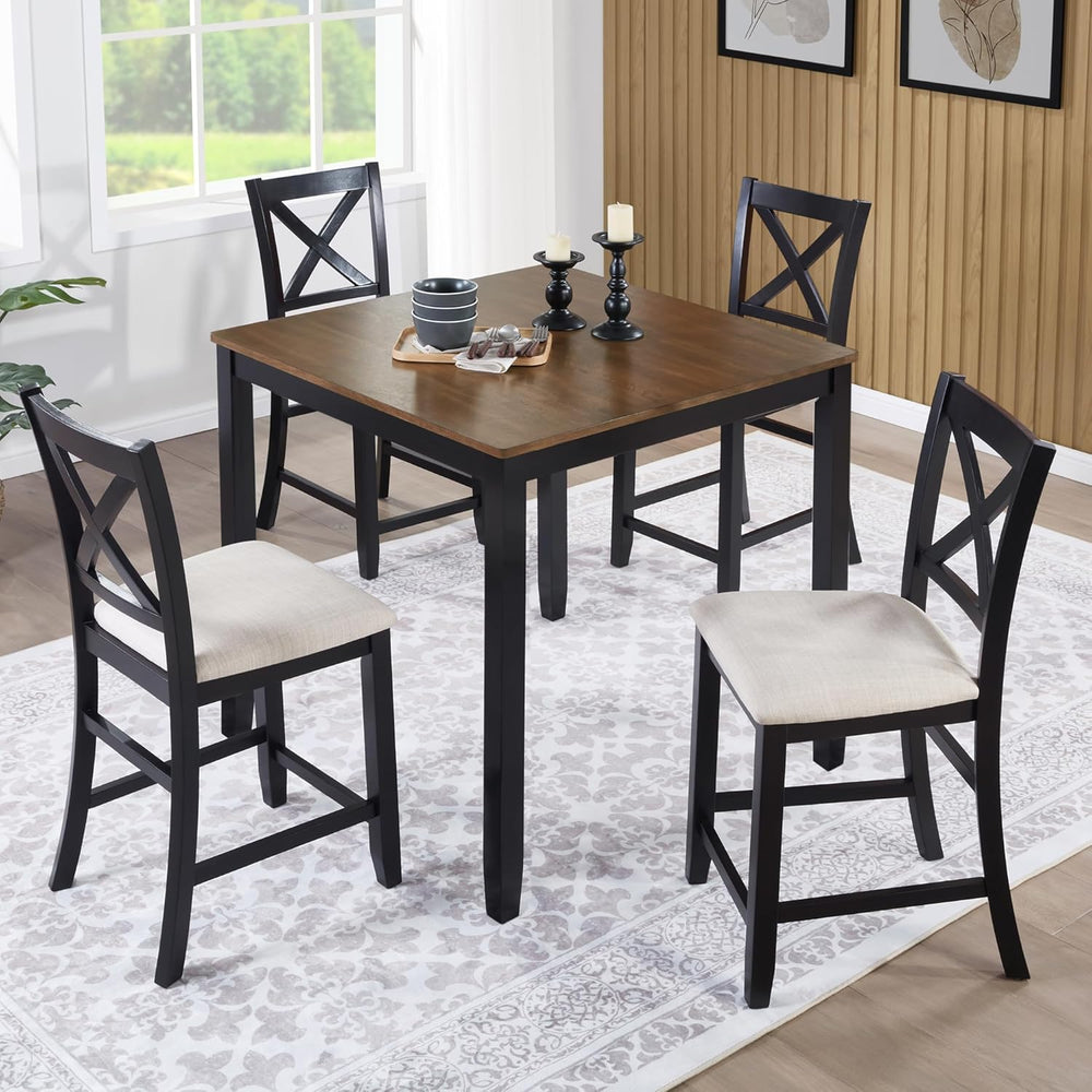 KEIKI 5-Piece Standard Height Dining Table Set with Square Table and 4 X-Shap...