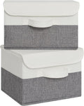 GRANNY SAYS Small Storage Bins with Lids, Small Storage Boxes, Shelf Baskets for Shelf, Collapsible Storage Bins for Living Room, Bedroom, 10x8x7 Inch, White/Gray, 2-Pack