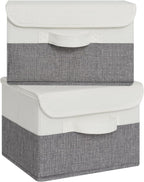 GRANNY SAYS Small Storage Bins with Lids, Small Storage Boxes, Shelf Baskets for Shelf, Collapsible Storage Bins for Living Room, Bedroom, 10x8x7 Inch, White/Gray, 2-Pack