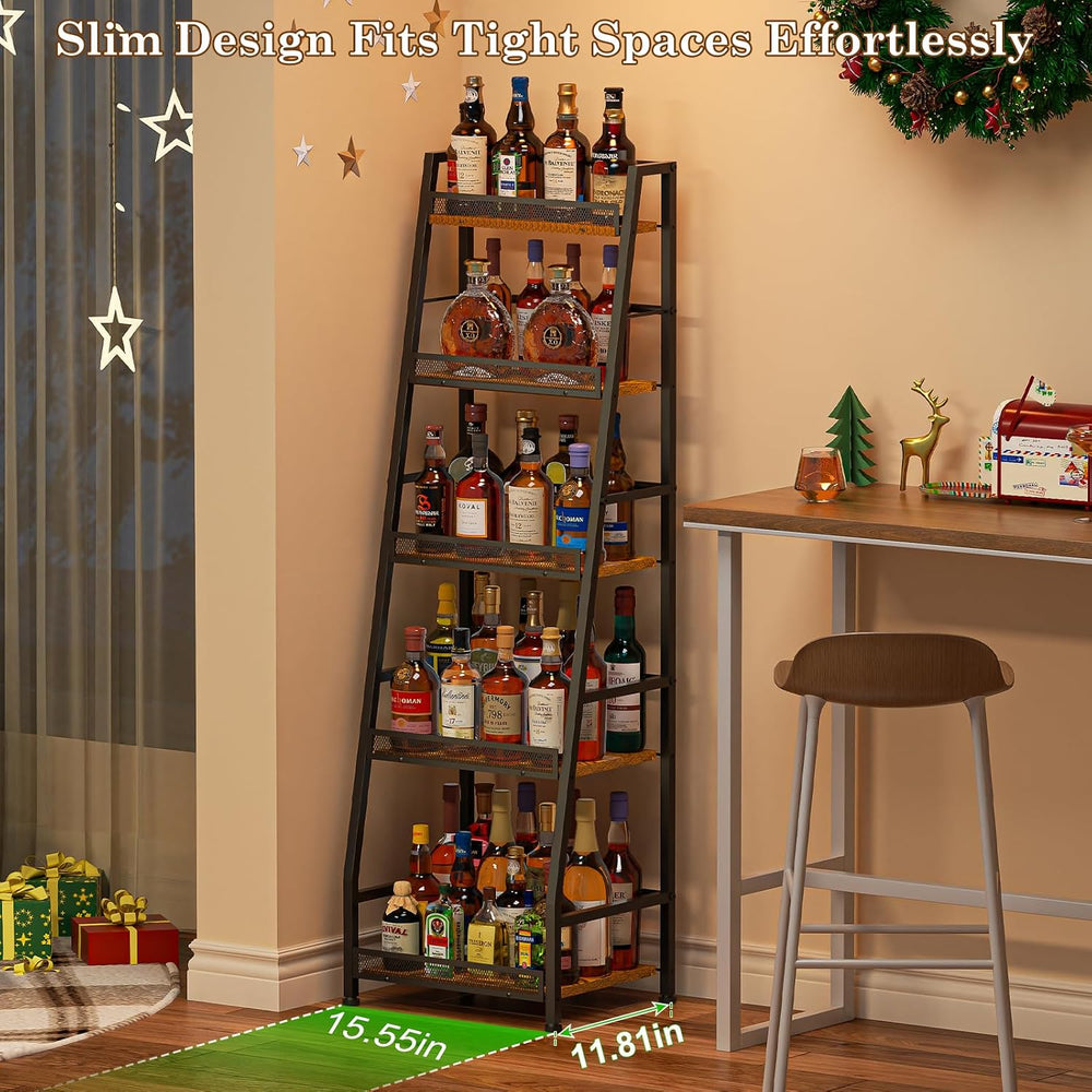 5-Tier Trapezoid Liquor Cabinet for Home Bar,Large-Capacity Liquor Stand | St...