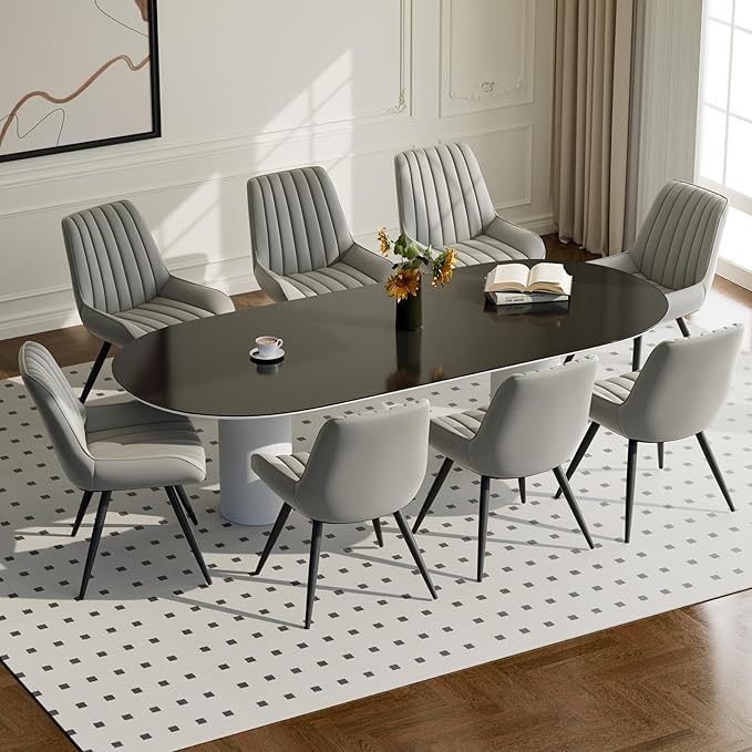 Modern Dining Chairs Set of 8,Upholstered Dining Room Chairs with Thick Cushions,Fabric Comfy Dining Chairs with Metal Legs for Dining Room Grey