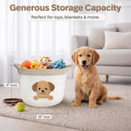 Golden Retriever and Lab Dog Toy Basket, Cotton Rope Storage Bin, 15x11 in | Pet Toy Storage, Blanket and Leash Organizer, Soft Felt Puppy Patch, Dog Mom Gift, Living Room and Crate Side Bin, Spot Clean