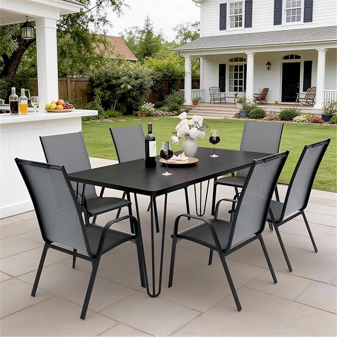 JEAREY Patio Dining Chairs Set of 6, Outdoor Stackable Dining Furniture Set, All Weather Dining Set for Lawn, Garden, Backyard, Poolside, Grey
