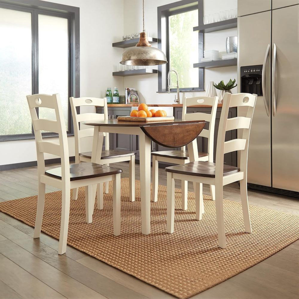 BOWERY HILL Round Drop Leaf Dining Table, 40" Wood, Cream and Brown Two-...