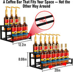 Expandable Metal Coffee Syrup Organizer Stand | Heavy Duty Metal, Holds 6-12 Bottles, Adjustable Width, for Coffee Bar, Countertop Storage, Home Kitchen Organizer