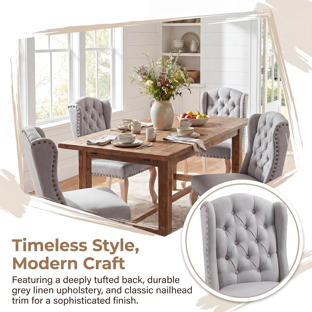 chairus Tufted Upholstered Parsons Dining Chairs Set of 6, Grey Linen | Linen...