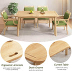 Wood Dining Table Set for 4, Rectangular Kitchen Dinner Table with Drain Groove Armrest,Ergonomic Upholstered Dining Chairs, Seniors Wooden Dining Room Furniture(1 Table + 6 Chairs, Walnut)