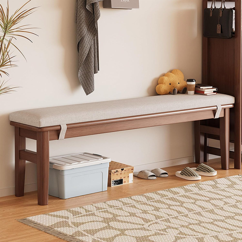Narrow Wood Dining Bench with Removable Cushion – Farmhouse Entryway Seat for...