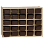 Contender Birch 25 Cubby Tray Cabinet with Brown Color Bins, Toy Storage Organizer for Toddlers, Shelving Units for Kindergarten, Daycare, Nursery, Homeschool