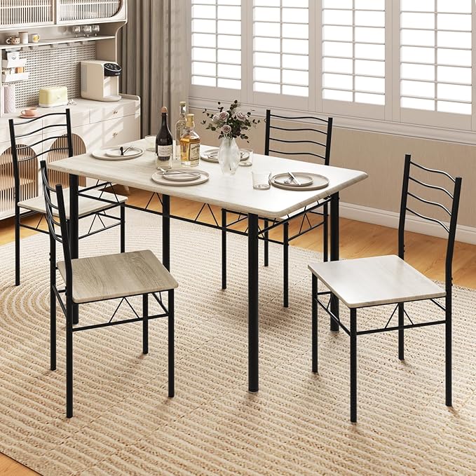 Giantex 47-inches Dining Table Set for 4, Rectangular Kitchen Table with 4 Dining Chairs, Metal Frame, 5-Piece Space-Saving Dinette Set for Small Space, Dinner, Breakfast Nook, Apartment