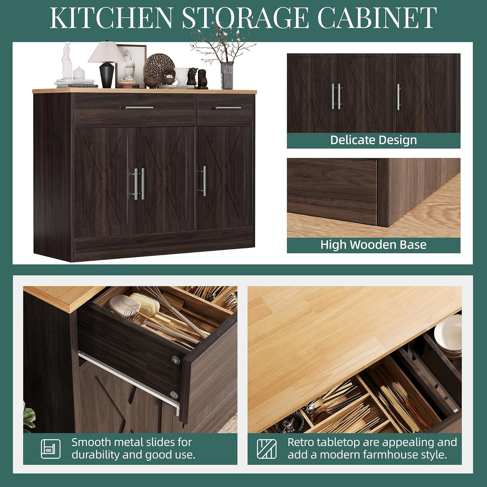 Shintenchi Modern Farmhouse Sideboard Buffet Cabinet,Barn Doors Buffet Cabine...