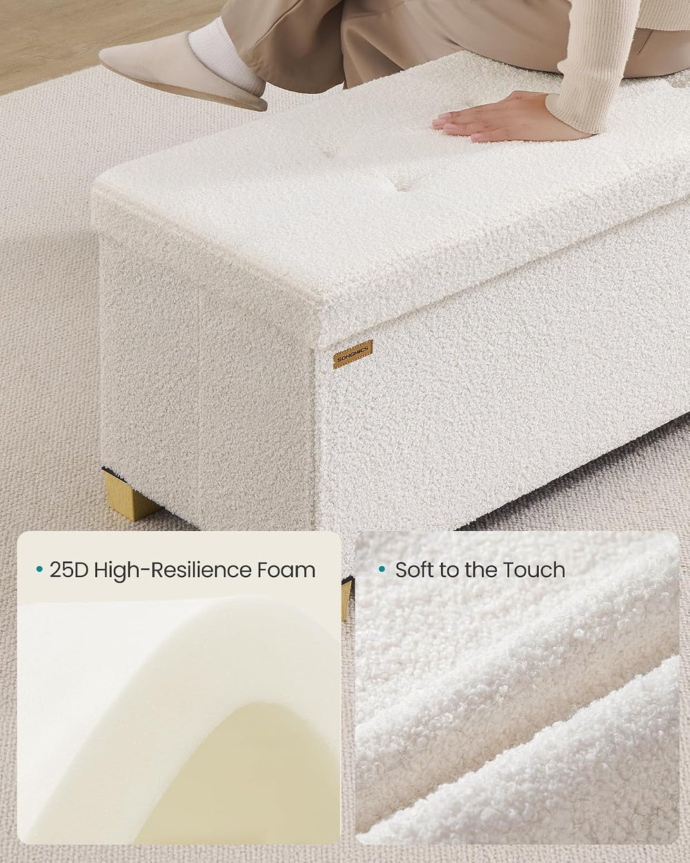 SONGMICS Storage Ottoman Bench with Legs, Flipping Lid, 43.3 Inches | Folding...