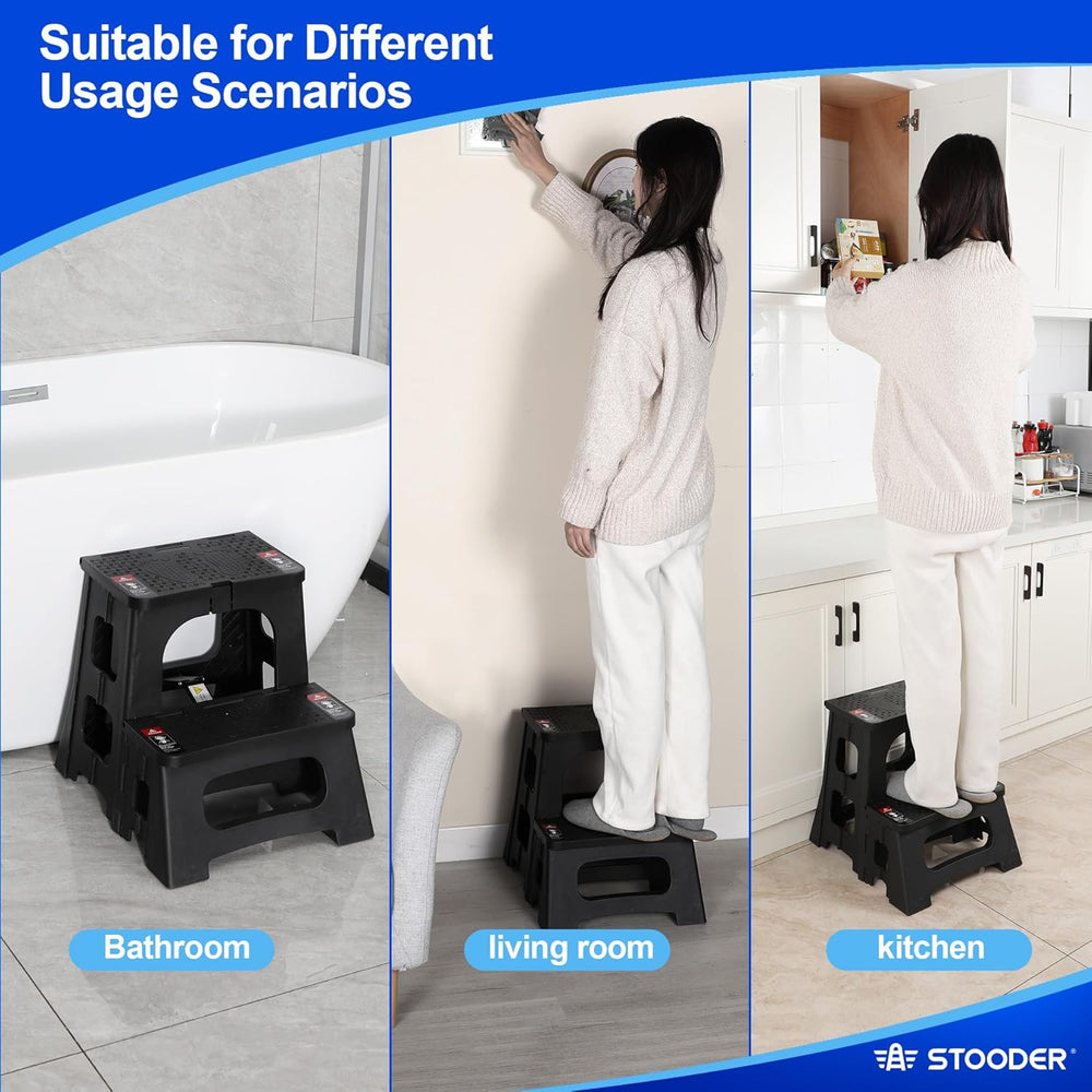 Folding Step Stool, 2-Step 8" 17", Non-Slip, 300lb Capacity | No As...