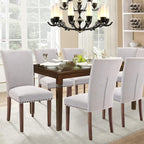 Parsons Dining Chairs Set of 4, Upholstered Nailhead Dining Room Kitchen Side Chair with Thick Cushions and Wood Legs, Light Grey