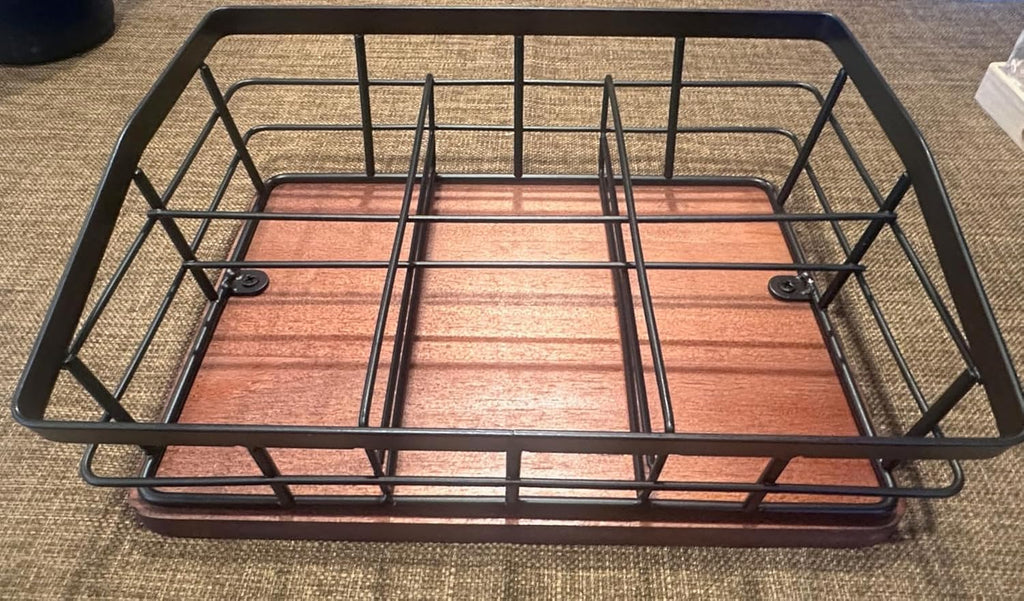 Tea Bag Organizer, Tea Bag Holder Storage with 6 Slots Iron Wire Basket with Wooden Base, Tea Bar Accessories for Countertop Cabinet Drawer, Tea Station for Coffee Capsules Creamer Sweetener Sugar