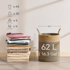 Laundry Hamper 62L,Large Laundry Basket for Clothes,Decorative Storage Basket for Blankets,Cotton Rope Woven basket for bedroom,Dark Brown