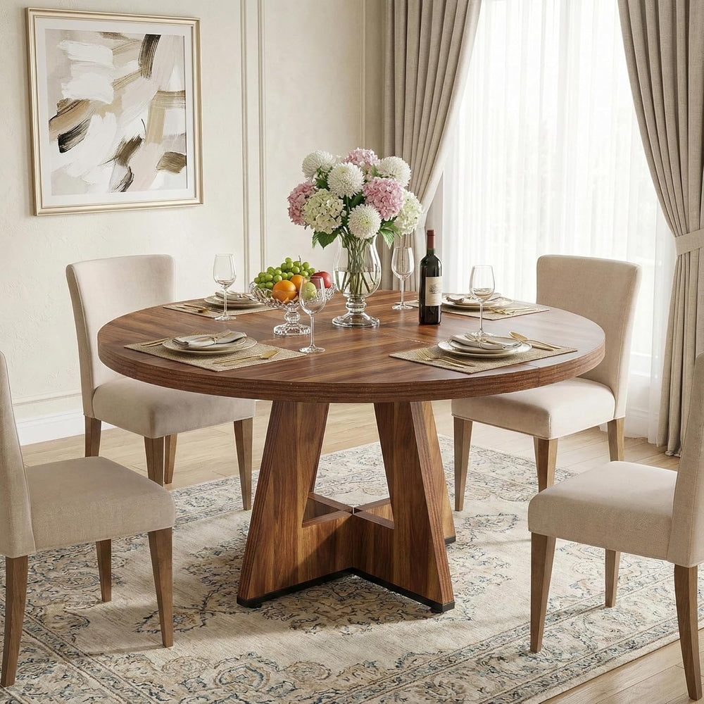 Lailang 47 Inch Dining Table, Round Kitchen Table, Dining Room Table for 4, R...