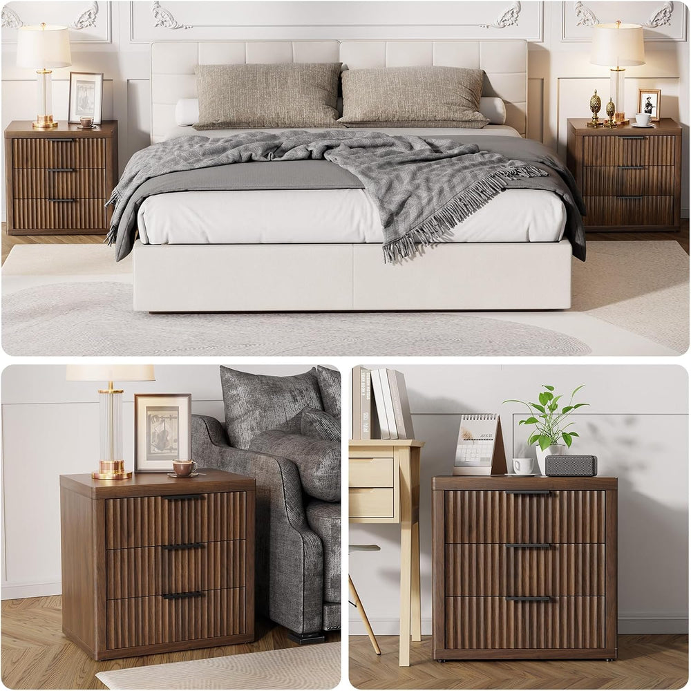 23" Wide Fluted Nightstands Set of 2, Bedroom End Table | Modern Nightst...