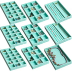 Frebeauty Jewelry Organizer Tray,Stackable Velvet Jewelry Trays,Drawer Inserts Earring Organizer For Women Jewelry Storage Display Case for Rings Stud Necklaces,8.3 x 4.9 x 1 Inches (Turquoise)
