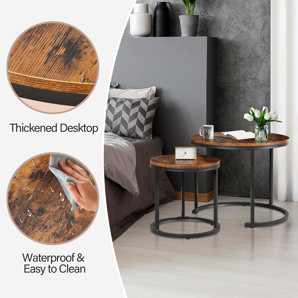 ZENY Nesting Coffee Table Set of 2, 23.6inch Round Coffee Table Wood Grain To...