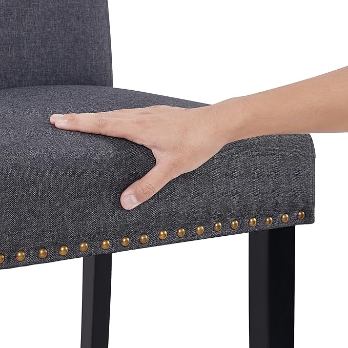 Yaheetech Upholstered Dining Chairs Set of 6, Modern Kitchen Chairs with Nailhead Trims and Solid Wood Legs for Dining Room, Living Room, Restaurant, Fabric Armless Design, Dark Gray