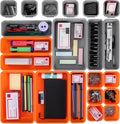 ValueMax 21 PCS Desk Drawer Organizer Set, PP Material Interlocking Drawer Organizer Bins for Office, Vanity, Garage and Bathroom, Non-Silp and Two-Tone Stackable Design, Orange & Gray