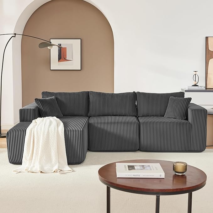97" Modular Sectional Sofa, L-Shaped Boneless Couch with Deep Seat, Cozy Cloud Couch Sectional with Convertible Ottoman, Modern Sectional Couches for Living Room（ Grey）