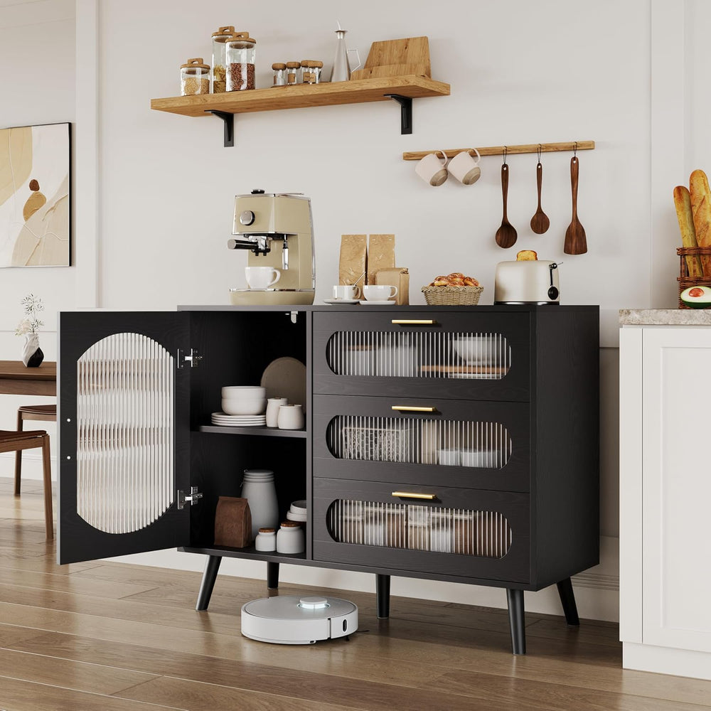 GarveeHome 39.4'' Modern Buffet Cabinet with Storage, Black Sideboard...